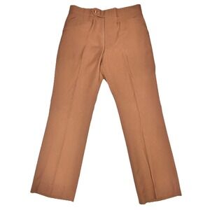 Vintage Dache Men's Dress Pants 33x29 Tan 70s Polyester Flat Front USA Vtg